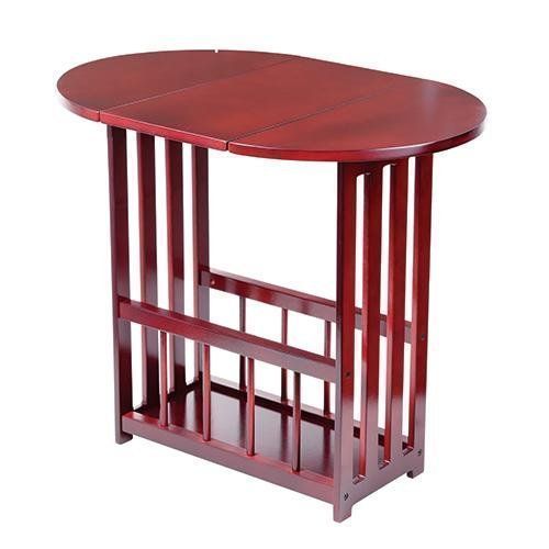 Cherry Finished Wood Drop Leaf Table - Wooden End Table Magazine Rack Table
