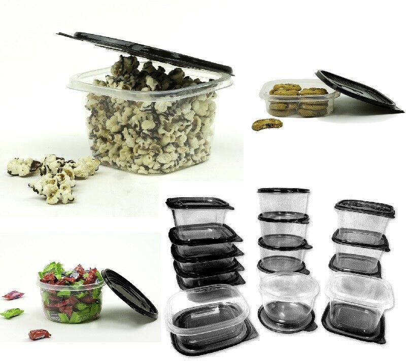 30 Piece Plastic Food Container Set - 15 Plastic Storage Containers with Black Lids