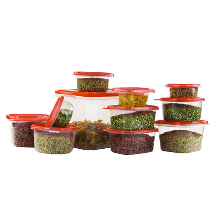 eusable Plastic Food Containers Set W/ Air Tight Red Lids - 42 Storage Boxes