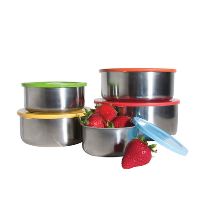 10 Pcs Stainless Steel Mixing Bowls or Food Storage Containers Set with Colored Lids