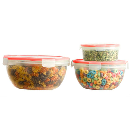 6 Pcs Plastic Round Food Storage Containers Set With Air Tight Locking Lids