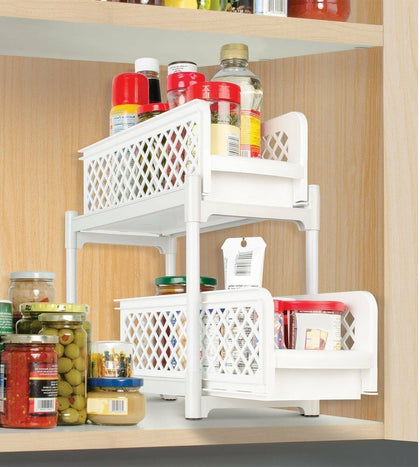 Kitchen Bathroom Plastic 2 Tier Basket Organizer Storage