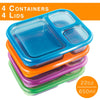 8 Pc Meal Containers Adult Lunch Boxes - 3 Compartment Lunch Containers (Multi Color Lids) - Microwave Safe Containers