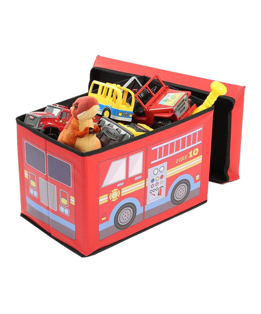 Fire Truck Toy Chest Bench – Children’s Ottoman With Storage – Soft Toy Storage