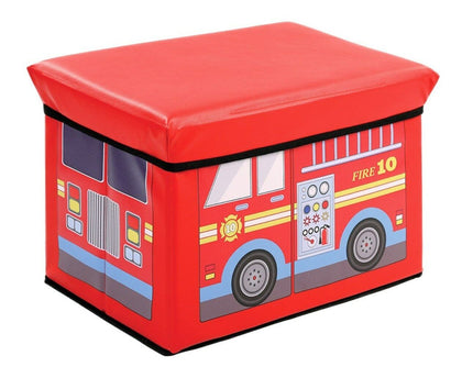 Fire Truck Toy Chest Bench – Children’s Ottoman With Storage – Soft Toy Storage