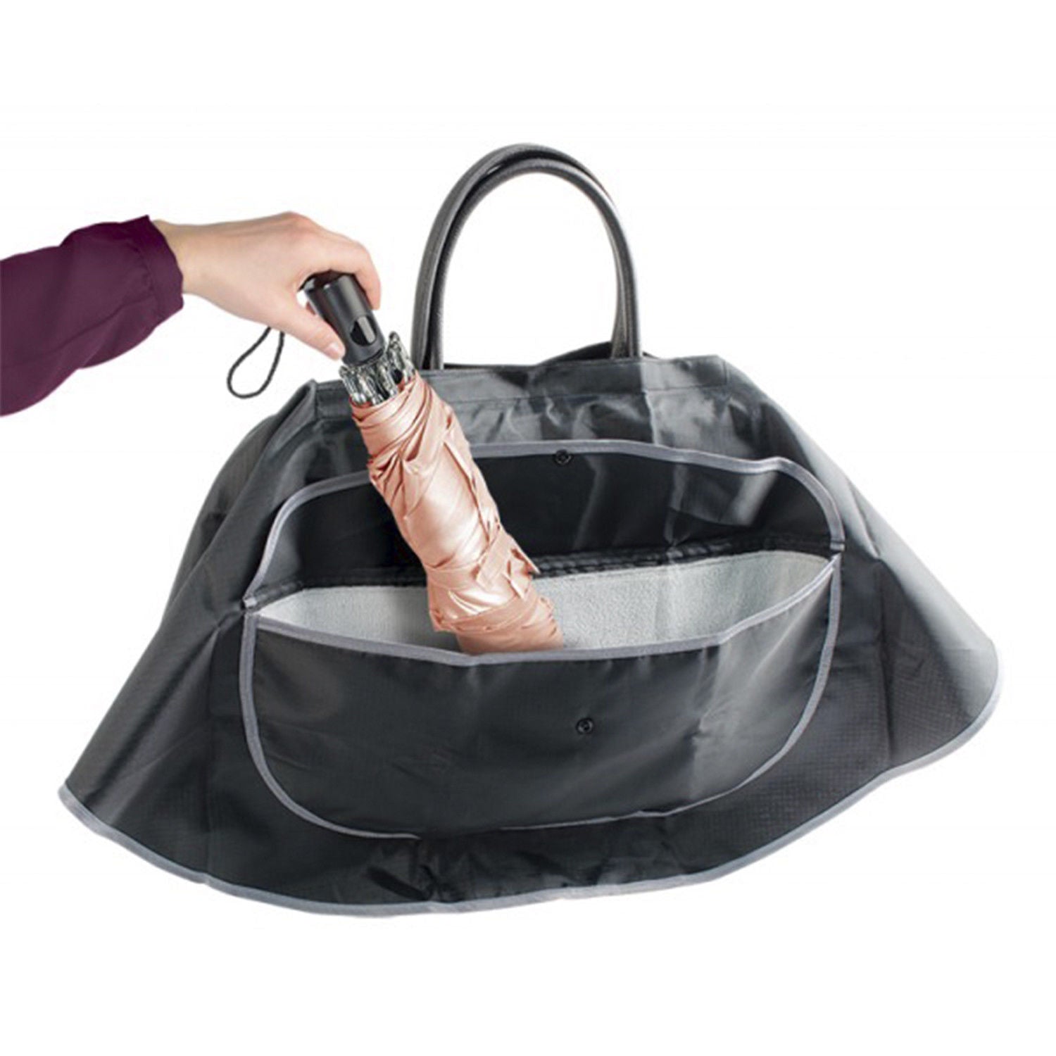 Durable Nylon Handbag Purse Tote Poncho Built-in Umbrella Cell Phone Pocket