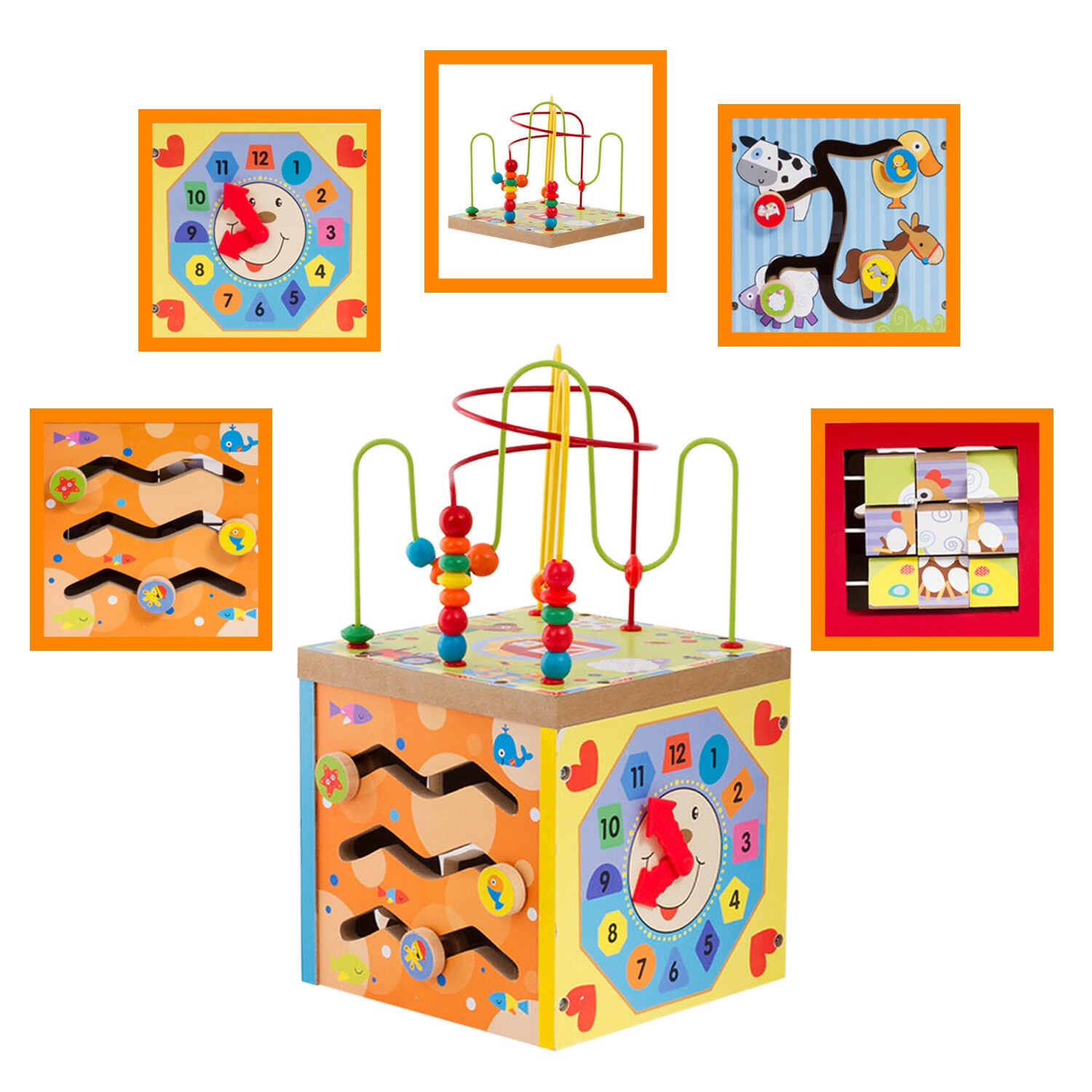 Wooden Multi Function 5 in 1 Kids Learning Game Center Wood Baby Activity Center