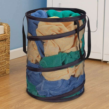 Mesh Laundry Storage Bag Collapsible Laundry Basket Black