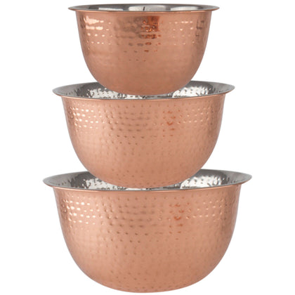 High Quality Stainless Steel Copper Hammered Mixing Bowl 3 Piece Bowls Set