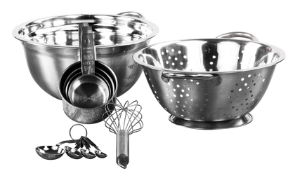 High Quality Stainless Steel 11 pcs. Preparation Set Mixing Bowl & Colander