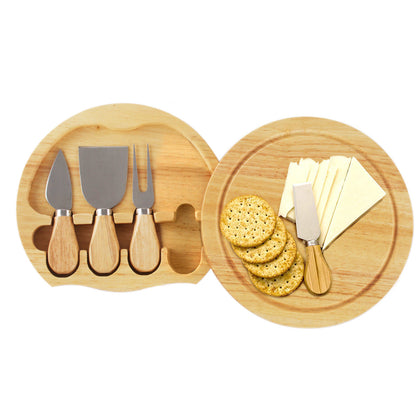 Natural Wood Gourmet Cheese Board Set - Wood Cheese Board & 4 Knife Set