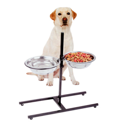 Adjustable Metal Pet Dog Feeder Bowls Elevated Stainless Steel Double Bowl Dish