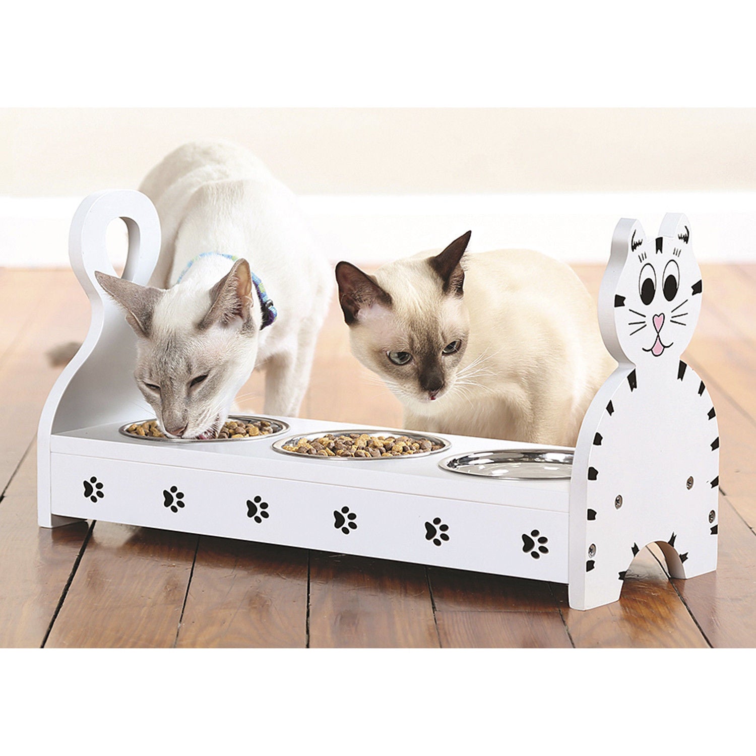Wood Multiple Cats Pets Feeder Cat Feeding Station Cat Food Bowls Dishes W Stand