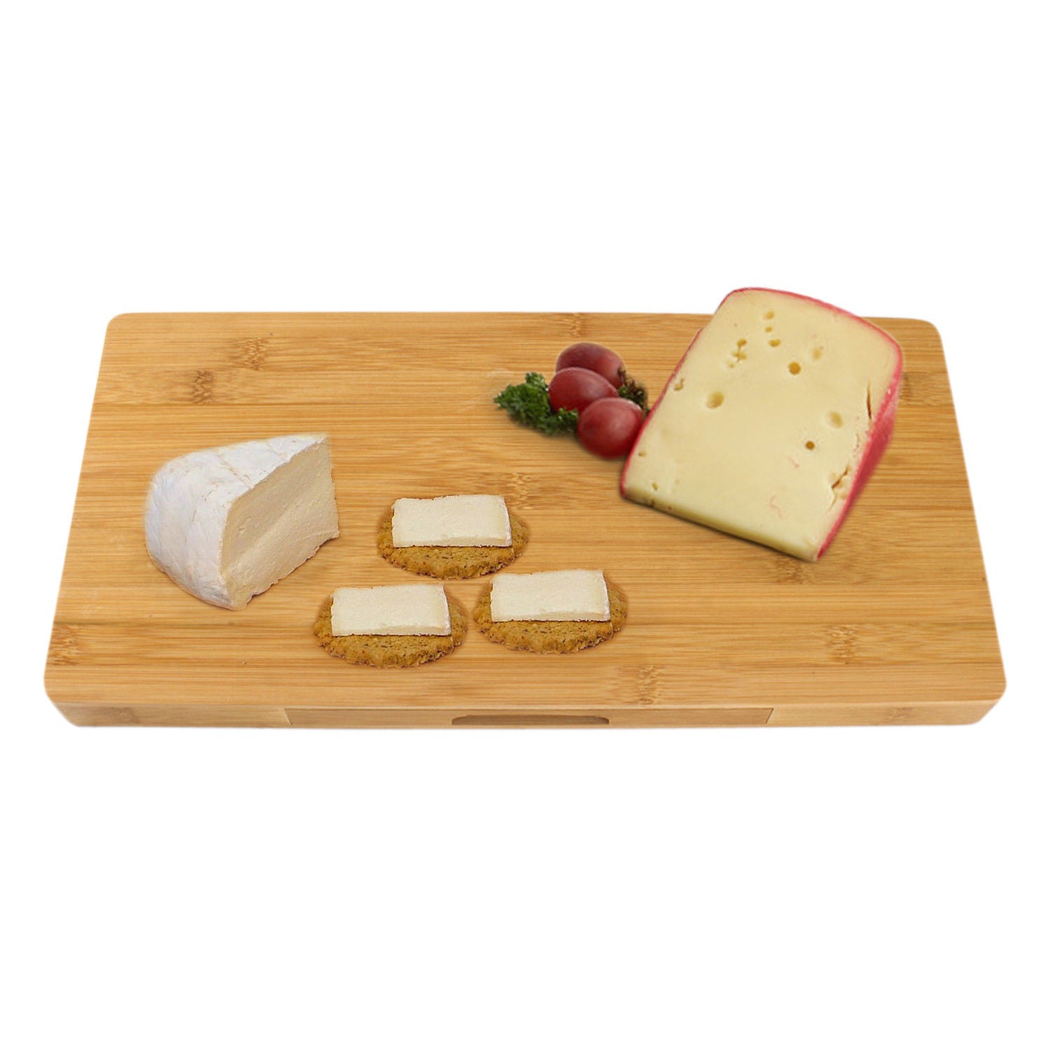 Bamboo Rectangle 16" X 8" Cheese Board & Cutlery Set With Slide Out Drawer