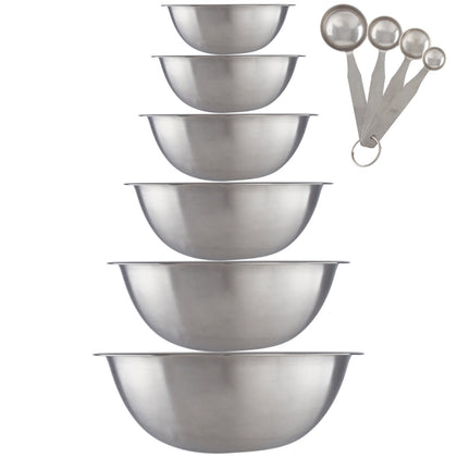 High Quality Large Stainless Steel 6 pcs Mixing Bowl Set - Free Measuring Spoons