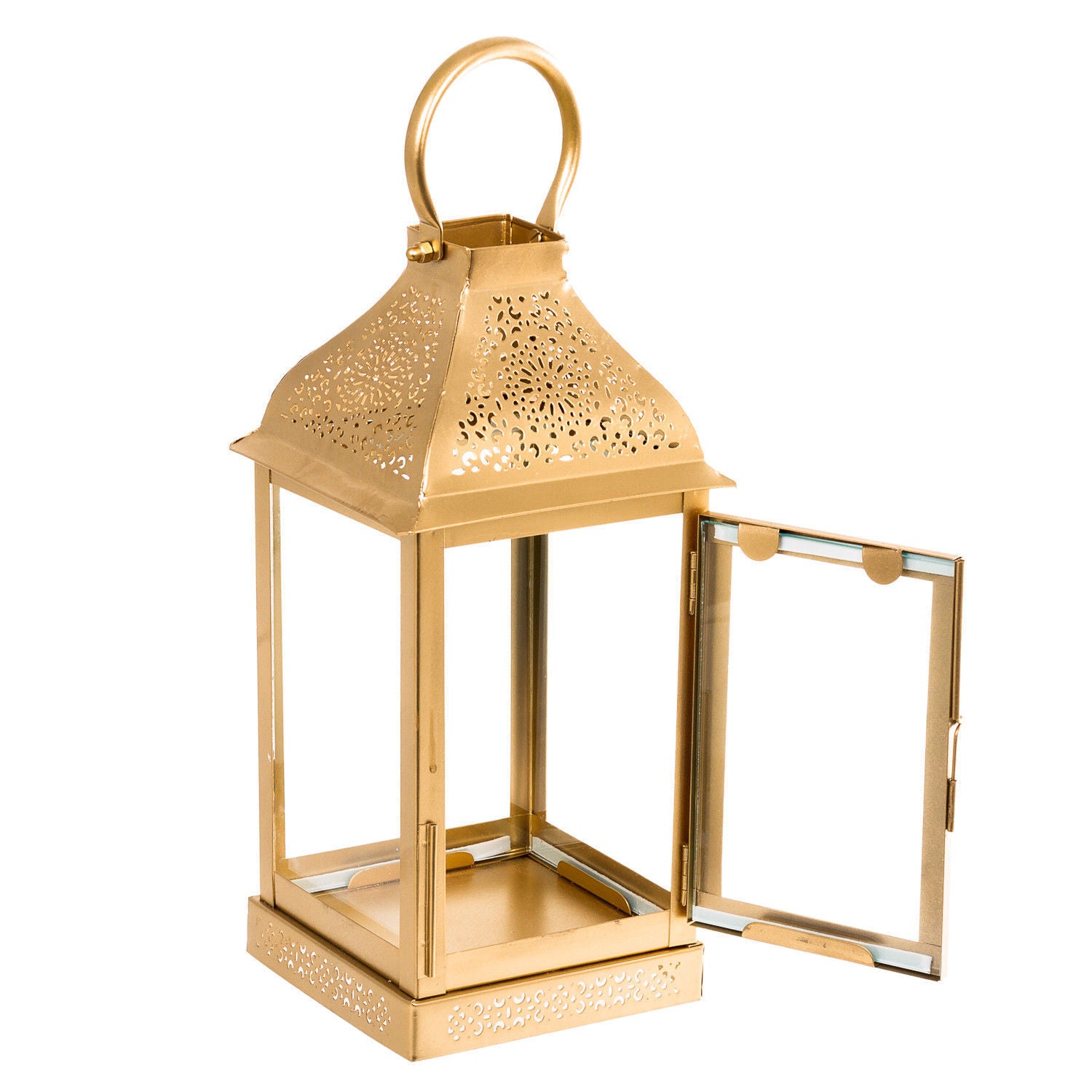 Metal Gold Finish Lantern Candle Holder - Pillar Candle Holder