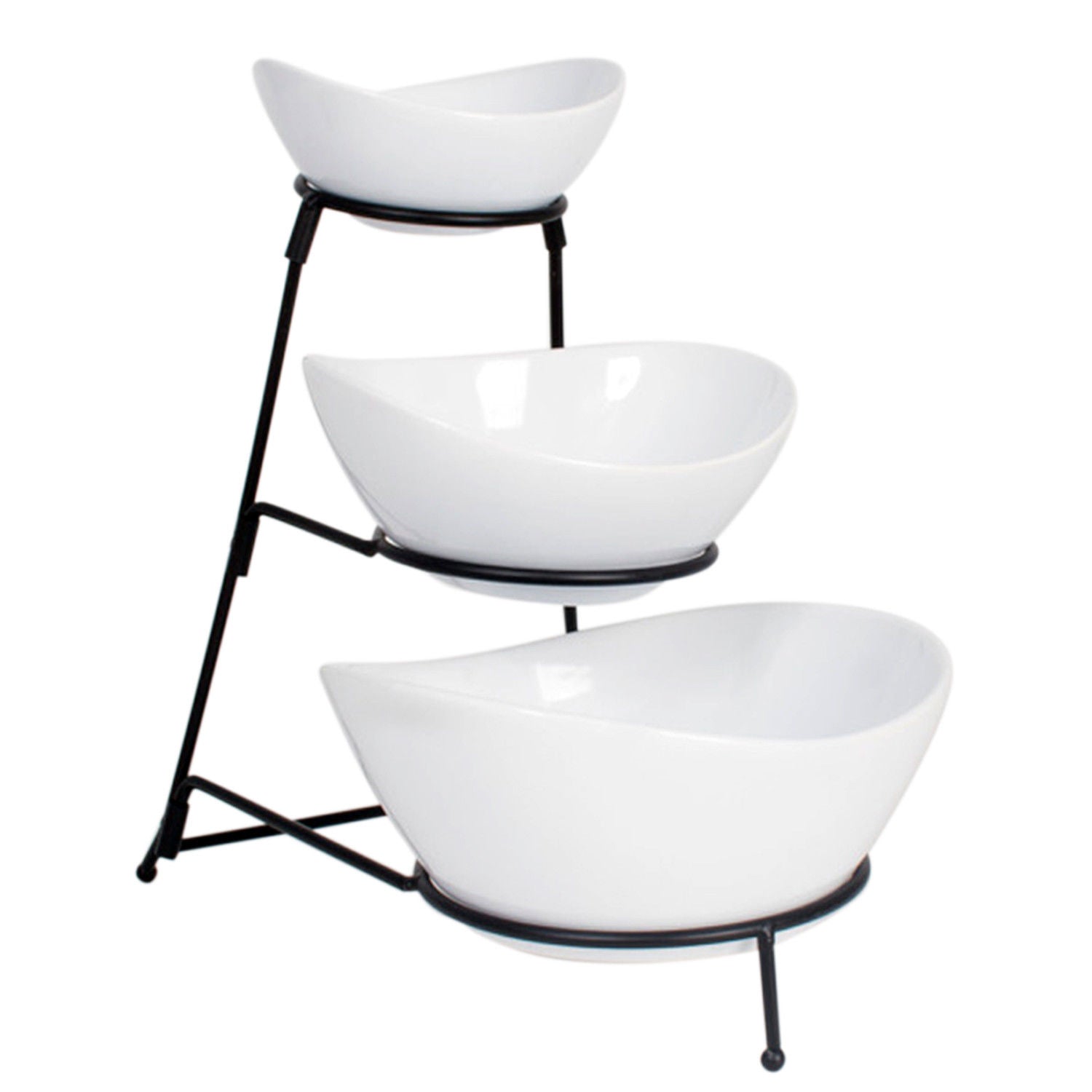 Ceramic 3 Tier Serving Bowls - Oval Serving Bowl With Stand