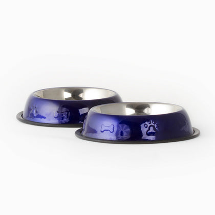2 Pack Stainless Steel Dark Blue 16 Oz. Pet Bowl - Dog Cat Food Bowls
