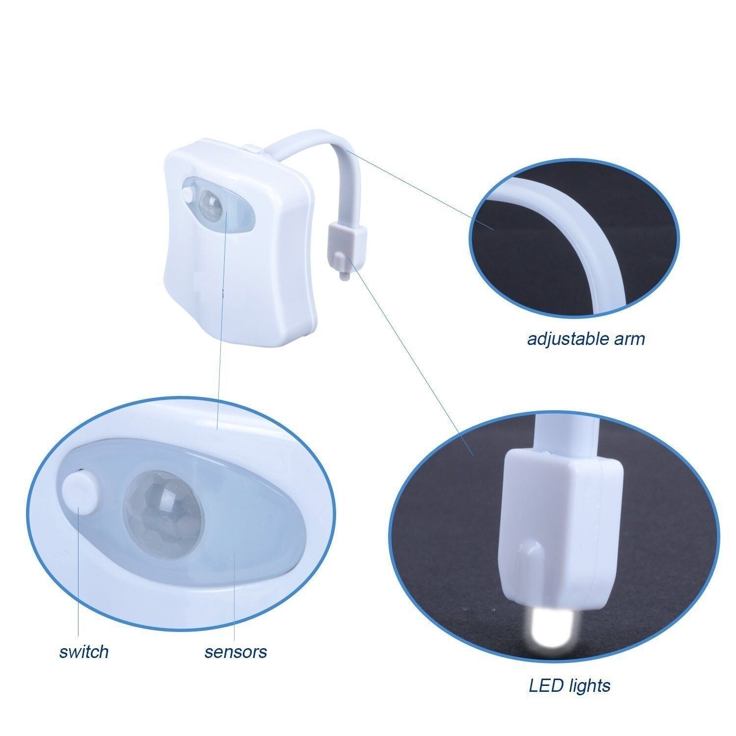 Motion Activated Toilet Bowl Led Light 8 Changing Color Toilet Seat Nightlight