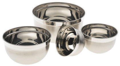 Stainless Steel Euro Mixing Bowl Set - 4 Nested Deep Kitchen German Mixing Bowls