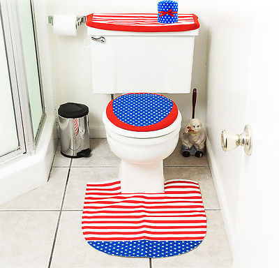 Patriotic Toilet Seat Cover & Rug Bathroom Decor Set